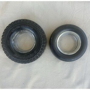 Set Of 2 Vintage Glass Tire Ashtrays Pennsylvania Patrician & Goodyear Riverside